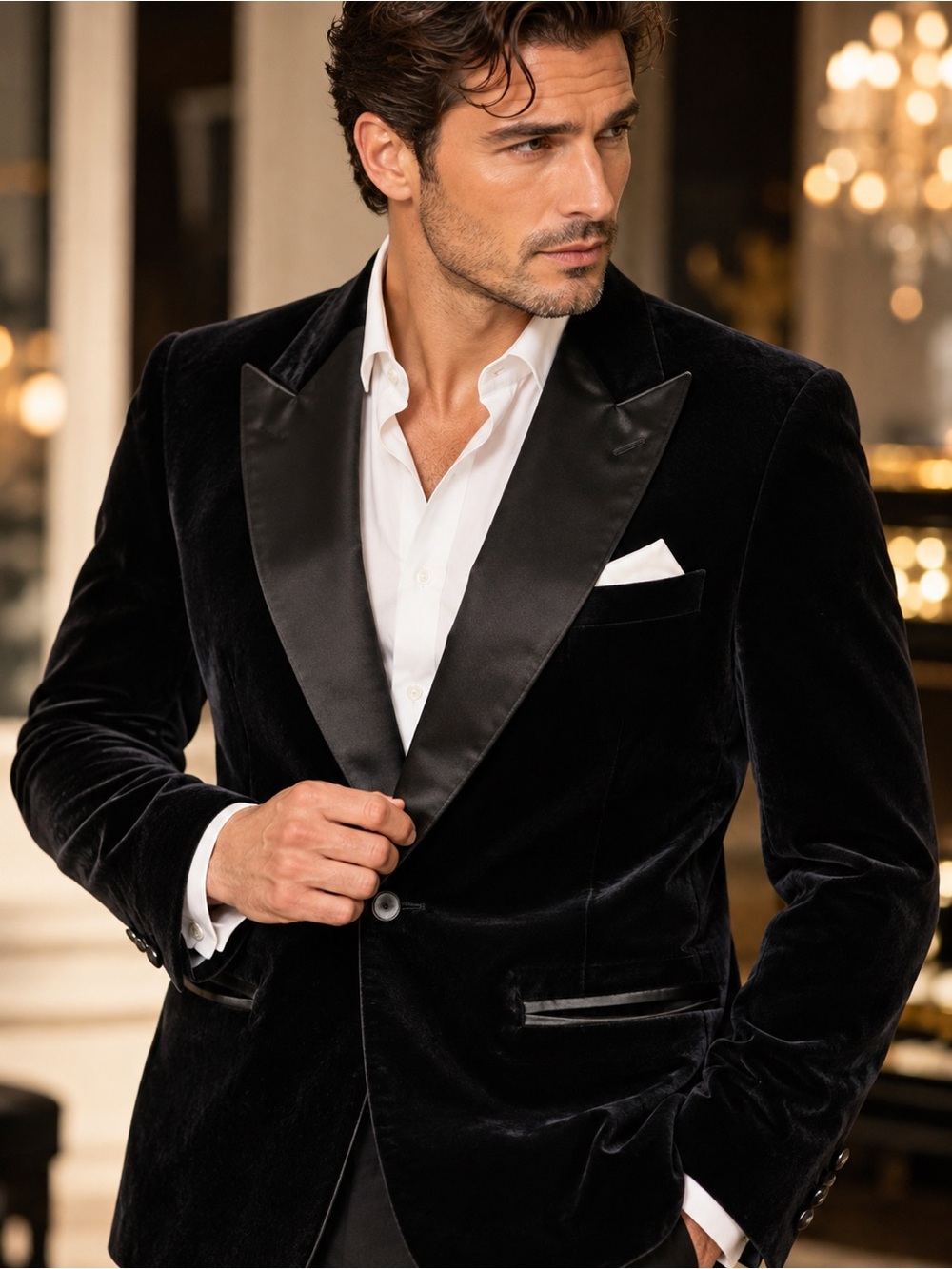 Wathne Black Velvet Tuxedo Blazer with Satin Peak Lapel y2k